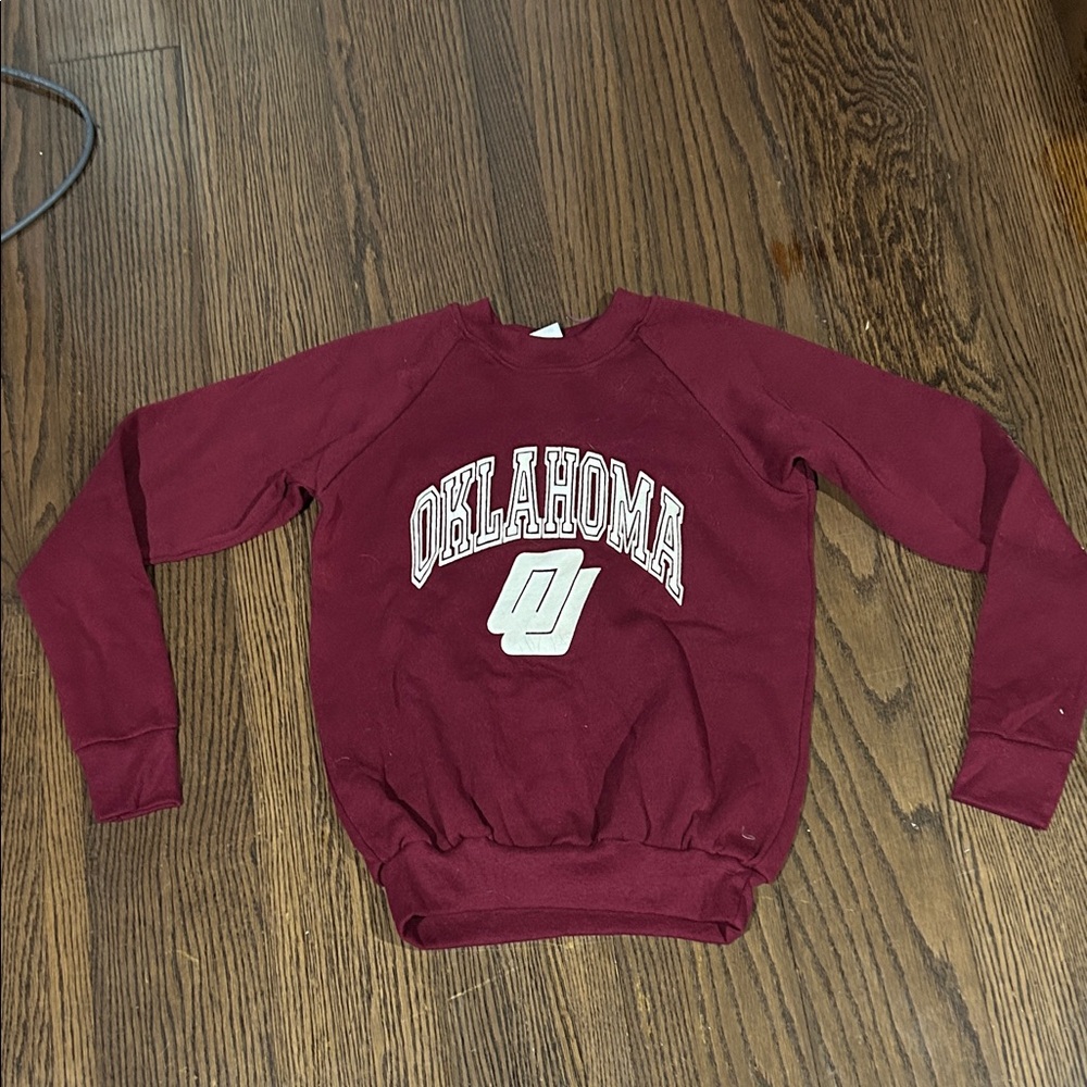 Vtg Oklahoma Univ Maroon & white big logo crewneck sweatshirt sz 14